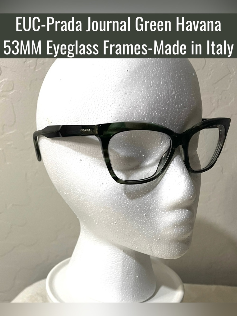 EUC-Prada Journal Green Havana 53MM Eyeglass Frames-Made in Italy